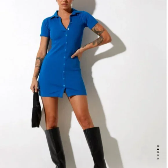 motel rocks blue mini dress Binita Mini Dress in Wild Rose Blue
